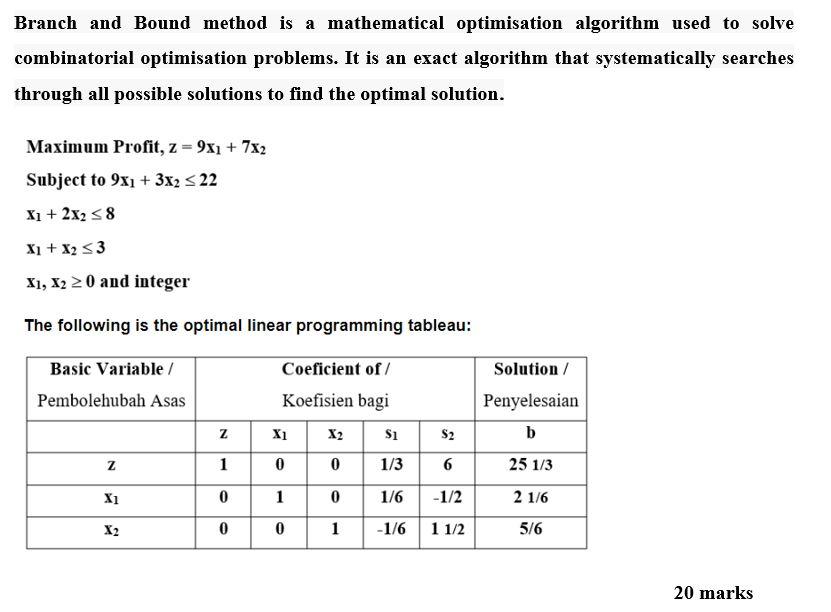 Solved Branch And Bound Method Is A Mathematical | Chegg.com