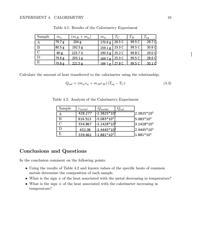 calorimetry experiment research question