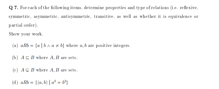 Solved Q 7 For Each Of The Following Items Determine Pr Chegg Com