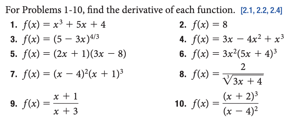Solved For Problems 1-10, find the derivative of each | Chegg.com
