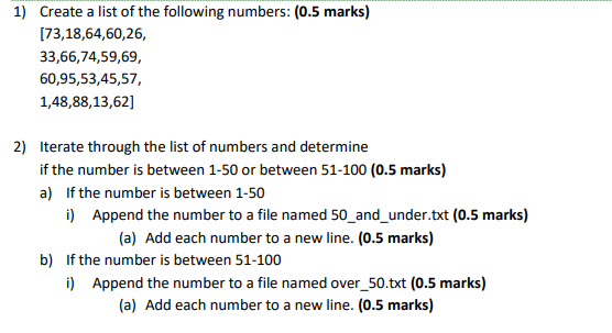 Solved 1) Create a list of the following numbers: (0.5 | Chegg.com