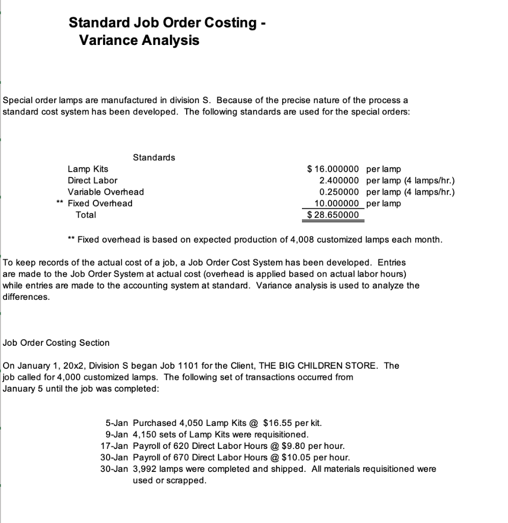 Solved Standard Job Order Costing - Variance Analysis | Chegg.com