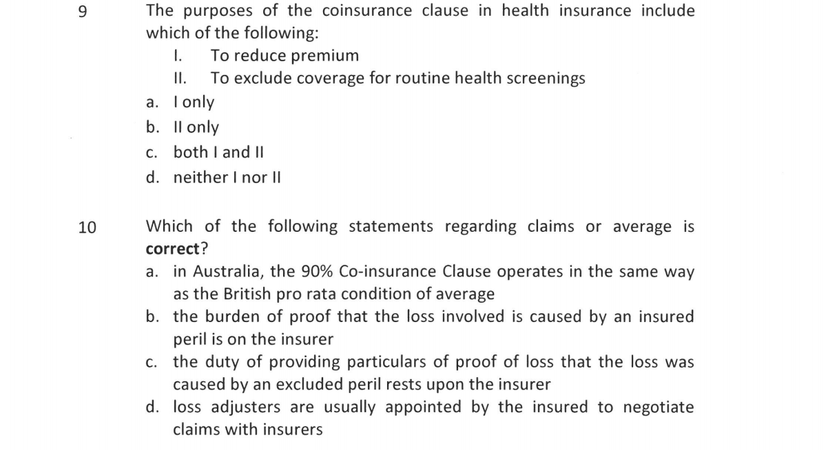 Solved 9 The purposes of the coinsurance clause in health