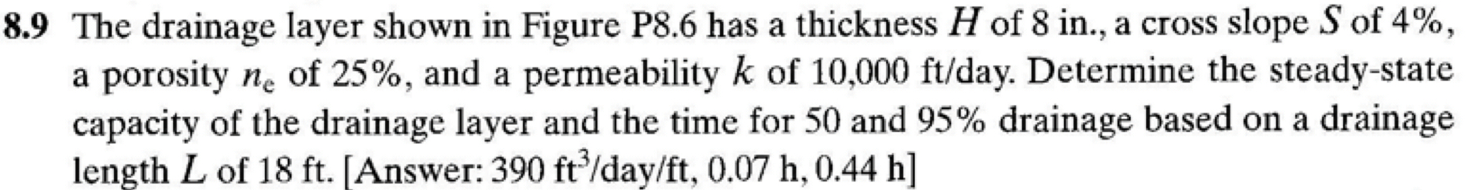 Solved 8.9 The drainage layer shown in Figure P8.6 has a | Chegg.com