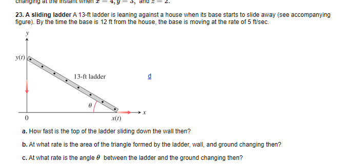 Solved 23. A sliding ladder A 13-ft ladder is leaning | Chegg.com