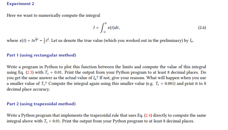 Solved We compute this integral in Python by discretizing | Chegg.com