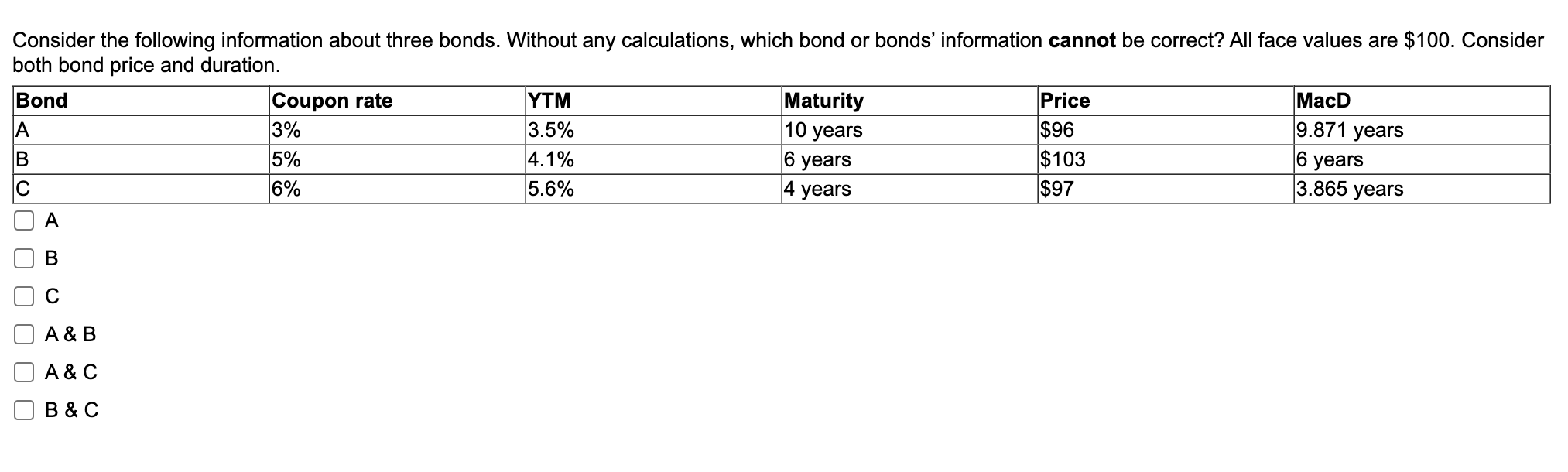 Solved Consider The Following Information About Three Bonds. | Chegg.com