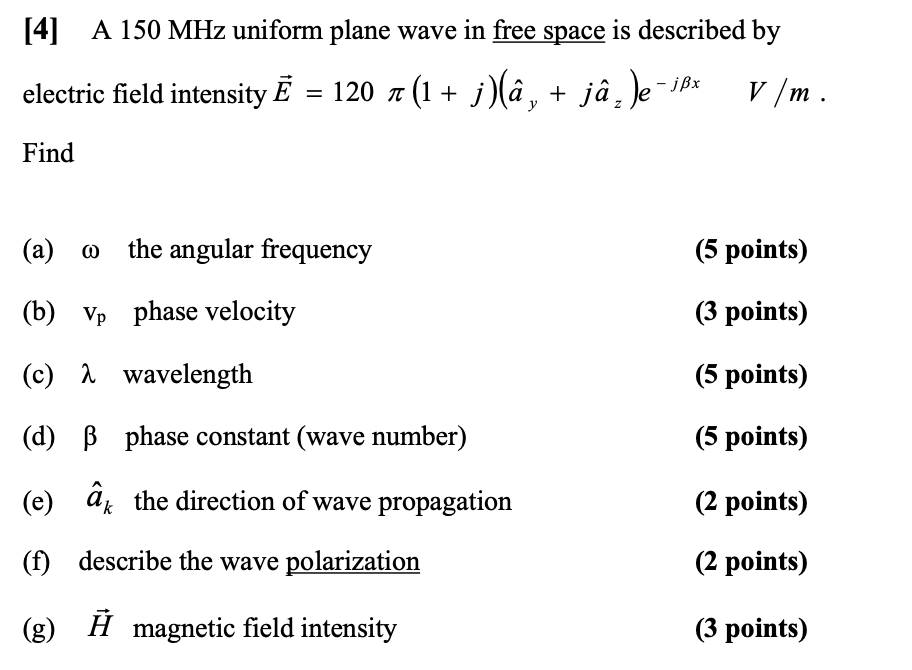 Solved 4 A 150 Mhz Uniform Plane Wave In Free Space Is Chegg Com