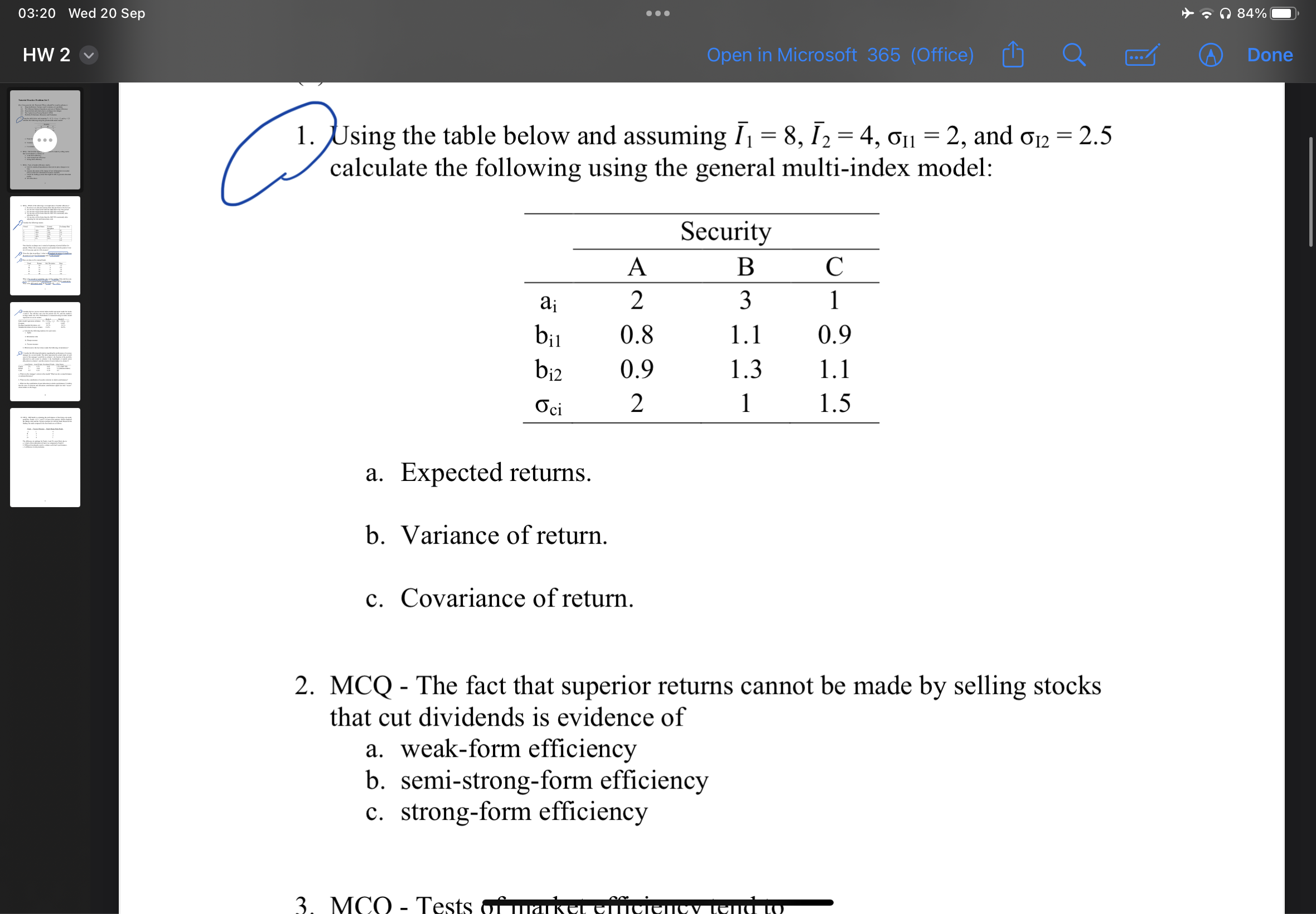 Solved 1. Using the table below and assuming