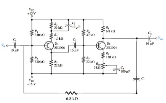 Vec 15v R 33k Ww Re 6 8k 330 Kn Ra 1 000 E 2n3906 Chegg Com