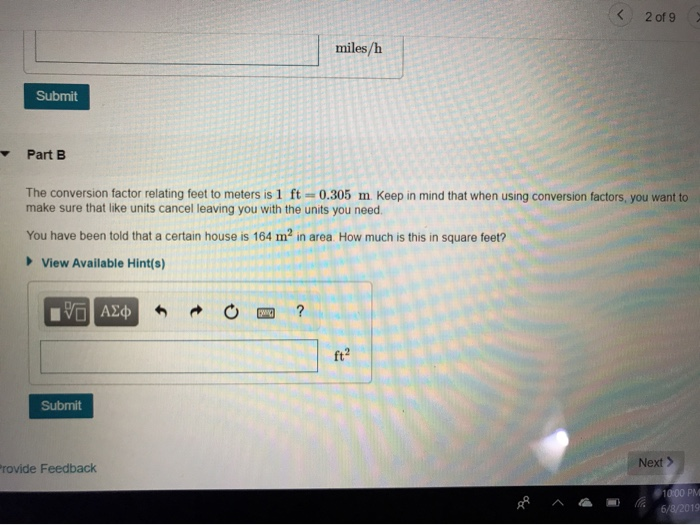 Solved 2 of 9 miles/h Submit Part B The conversion factor