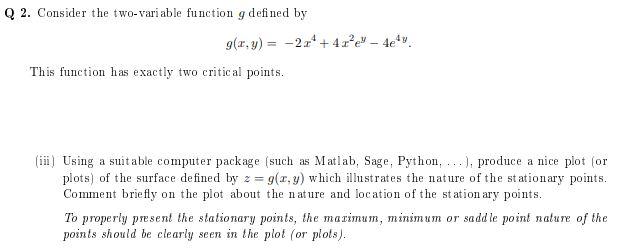 Q 2. Consider the two-variable function g defined by | Chegg.com