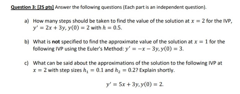 Solved Question 3: (25 pts) Answer the following questions | Chegg.com