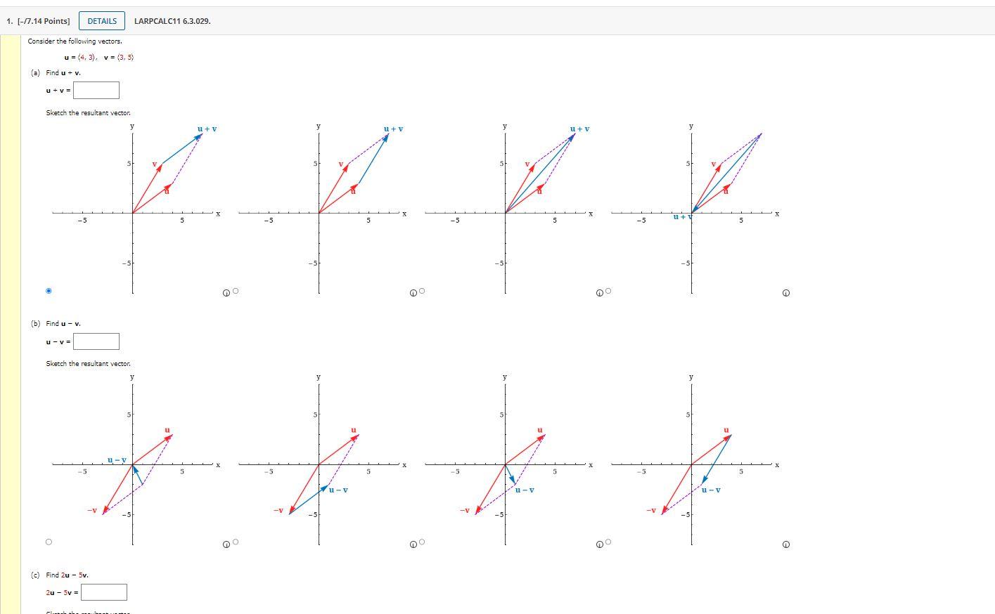 Solved Consider the following vectors. u= 4,3 ,v= 3,5 (a) | Chegg.com