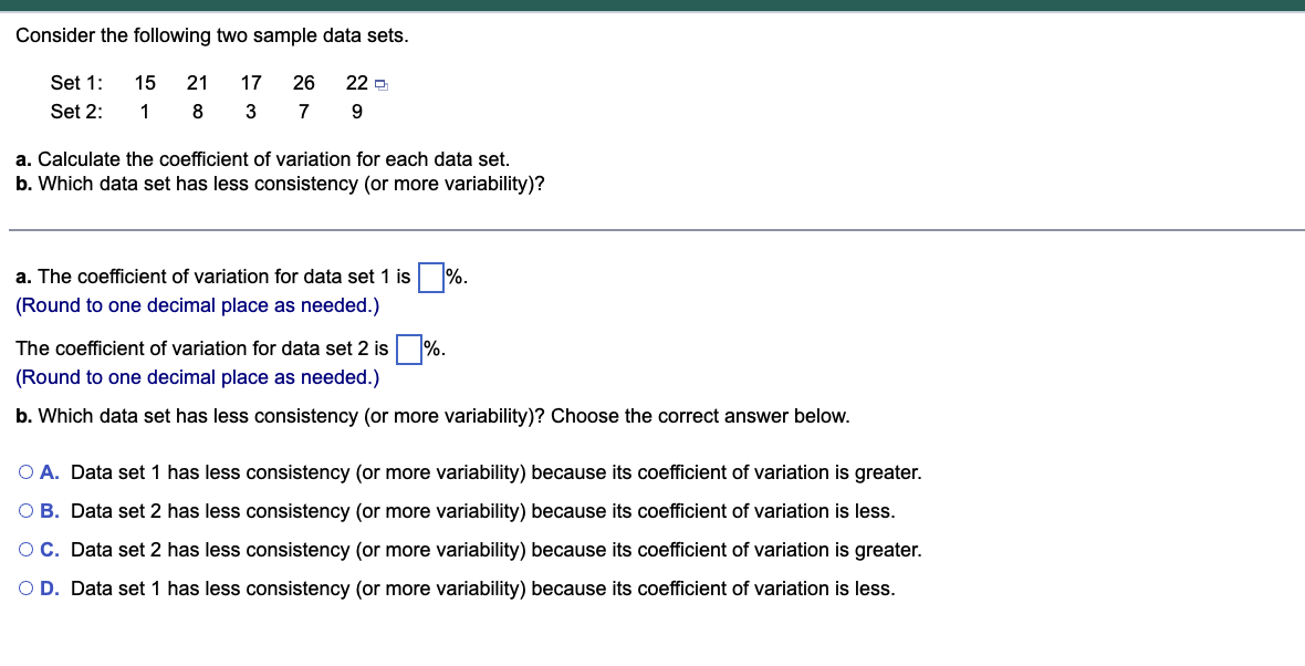 Solved Consider The Following Two Sample Data Sets. A. | Chegg.com