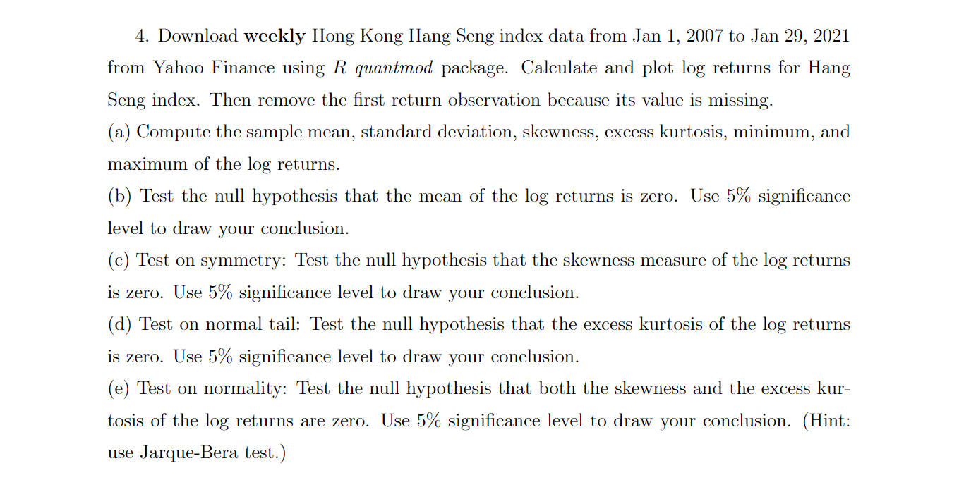 4 Download Weekly Hong Kong Hang Seng Index Data Chegg Com
