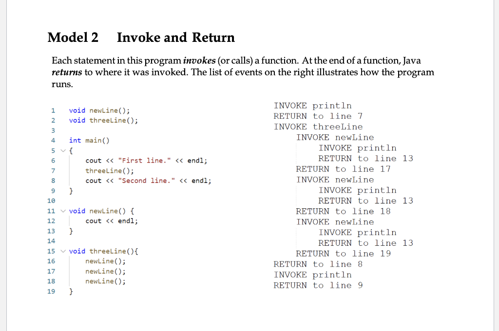 Solved Each statement in this program invokes (or calls) a | Chegg.com