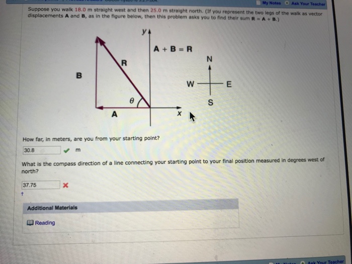 Solved My Notes Ask Your Suppose you walk 18.0 m straight | Chegg.com