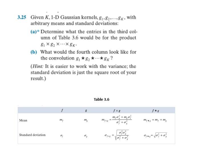 Solved 25 Given K,1-D Gaussian kernels, g1,g2,…,gK, with | Chegg.com