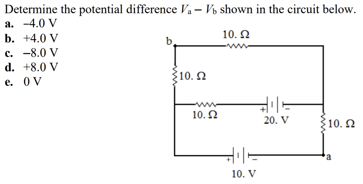 Solved Determine the potential difference Va Vb shown in