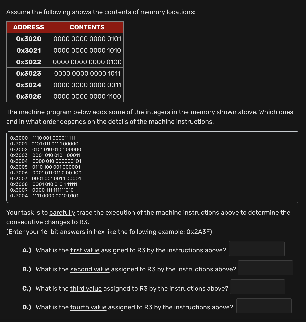 Solved Assume The Following Shows The Contents Of Memory | Chegg.com