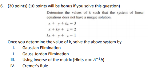Solved 6. (20 points) (10 points will be bonus if you solve | Chegg.com