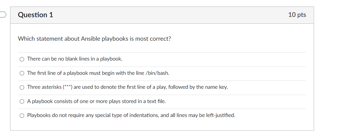 Solved Which statement about Ansible playbooks is most | Chegg.com