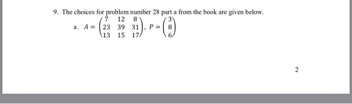 Solved 9. The choices for problem number 28 part a from the
