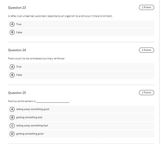 Solved Question 23 2 Points A Reflex Is An Unlearned, | Chegg.com