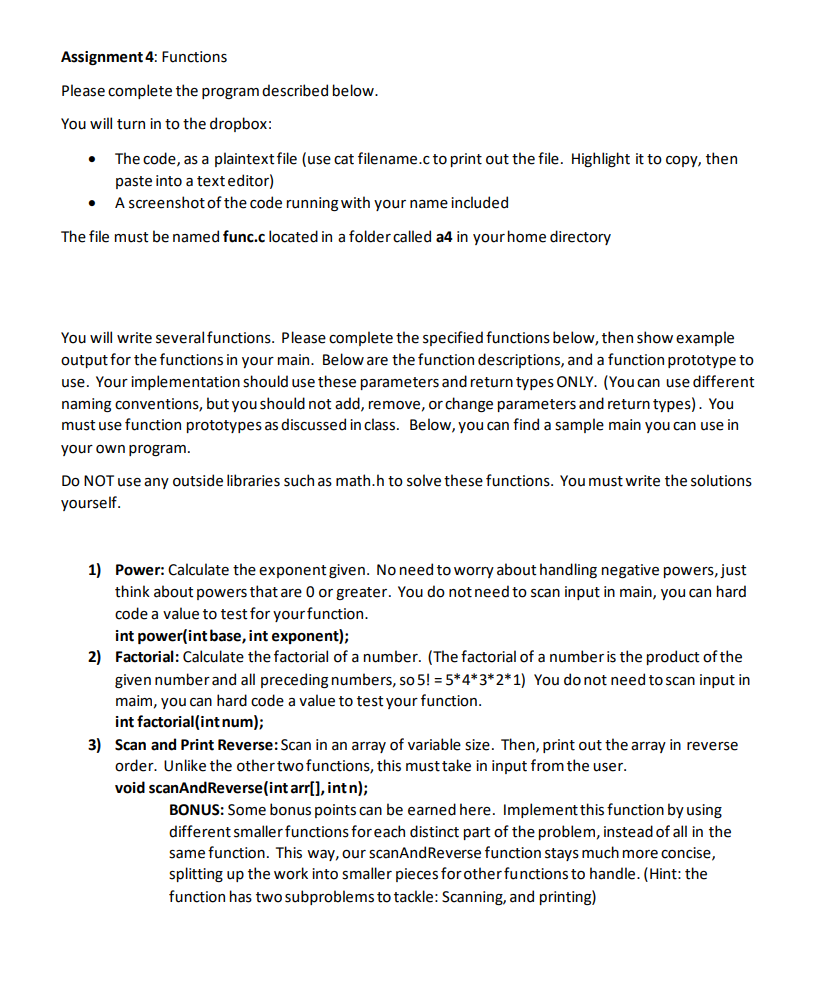 Solved Assignment 4: Functions Please complete the program | Chegg.com