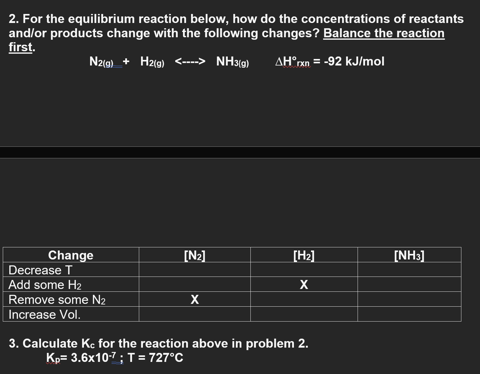 Solved 2. For the equilibrium reaction below, how do the | Chegg.com
