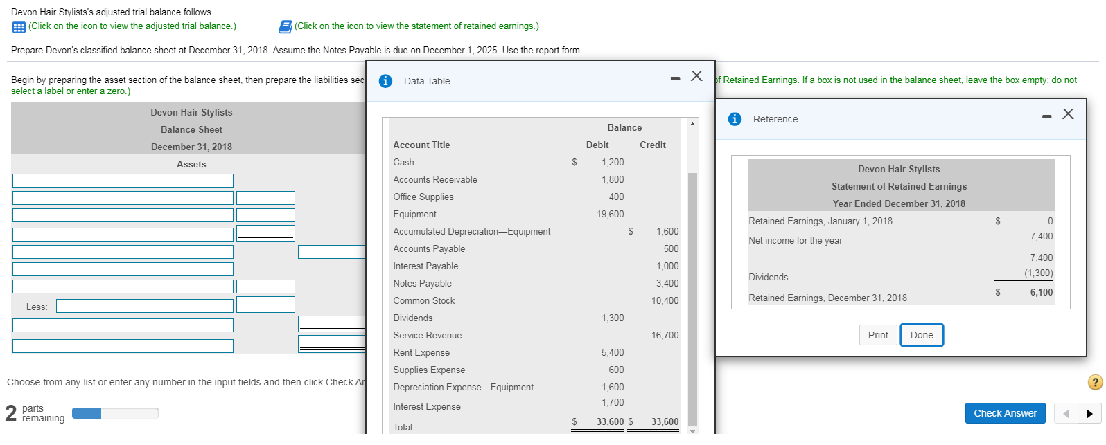 Solved Devon Hair Stylists's adjusted trial balance follows.