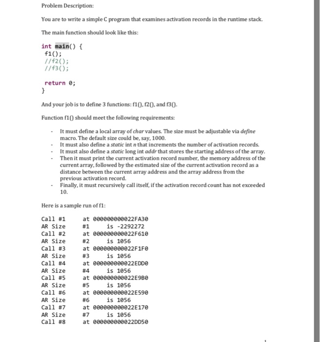 Problem Description: You are to write a simple C | Chegg.com
