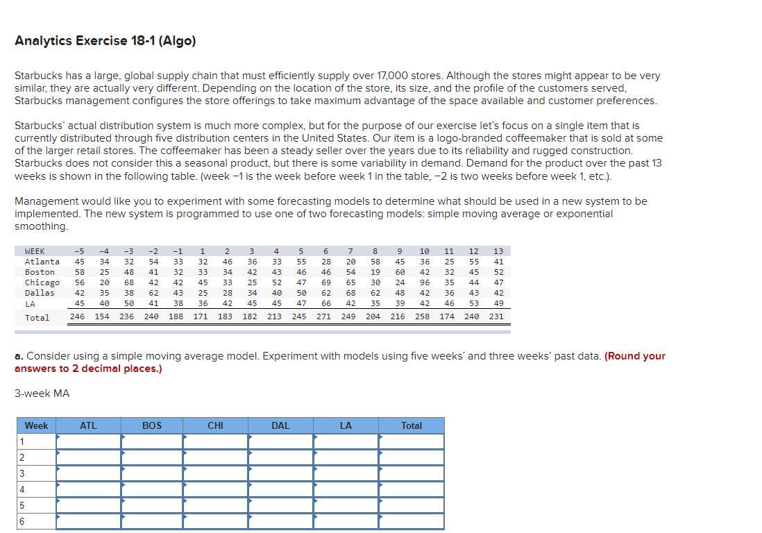 Solved Analytics Exercise 18−1 (Algo) Starbucks has a large,