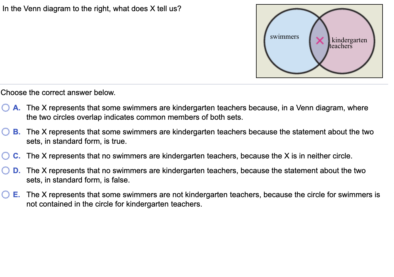 Solved in the venn diagram to the right what does x tell chegg