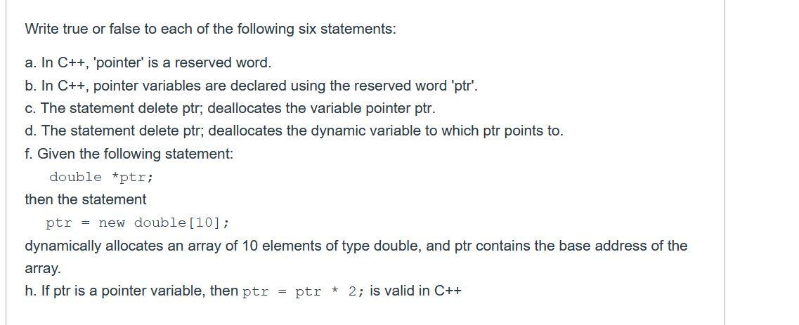 Solved Write true or false to each of the following six | Chegg.com