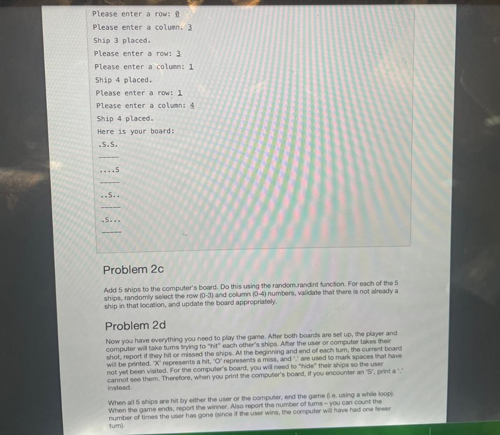 Solved Problem 2. Battleship Note that the programs you will | Chegg.com