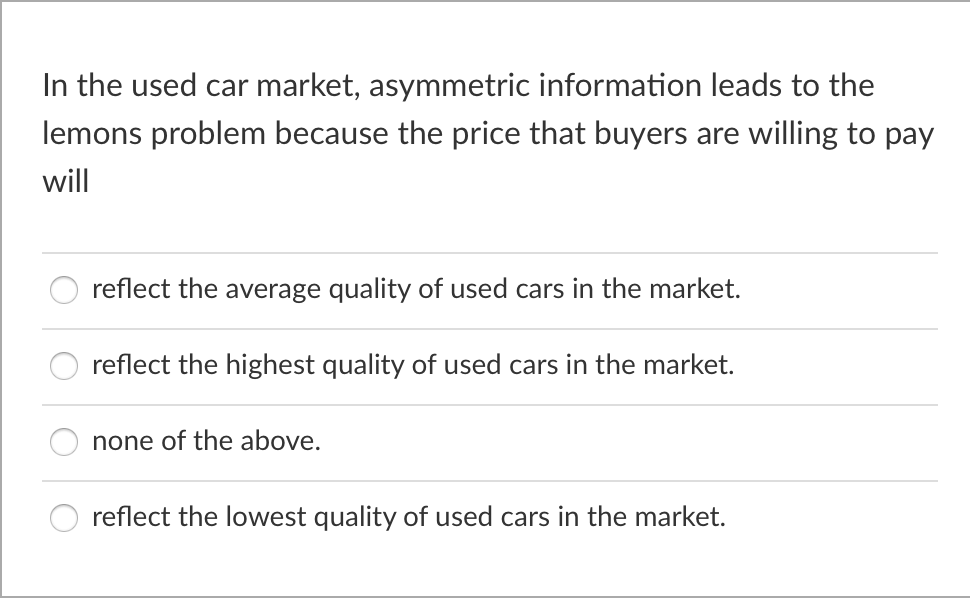 In the used car market, asymmetric information leads