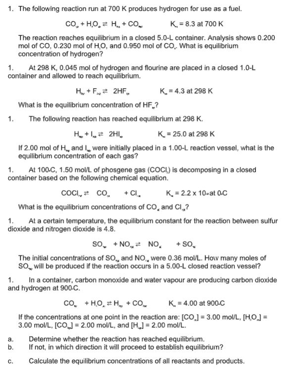 Solved 1. The Following Reaction Run At 700 K Produces 