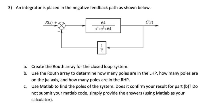 Solved 3) An integrator is placed in the negative feedback | Chegg.com