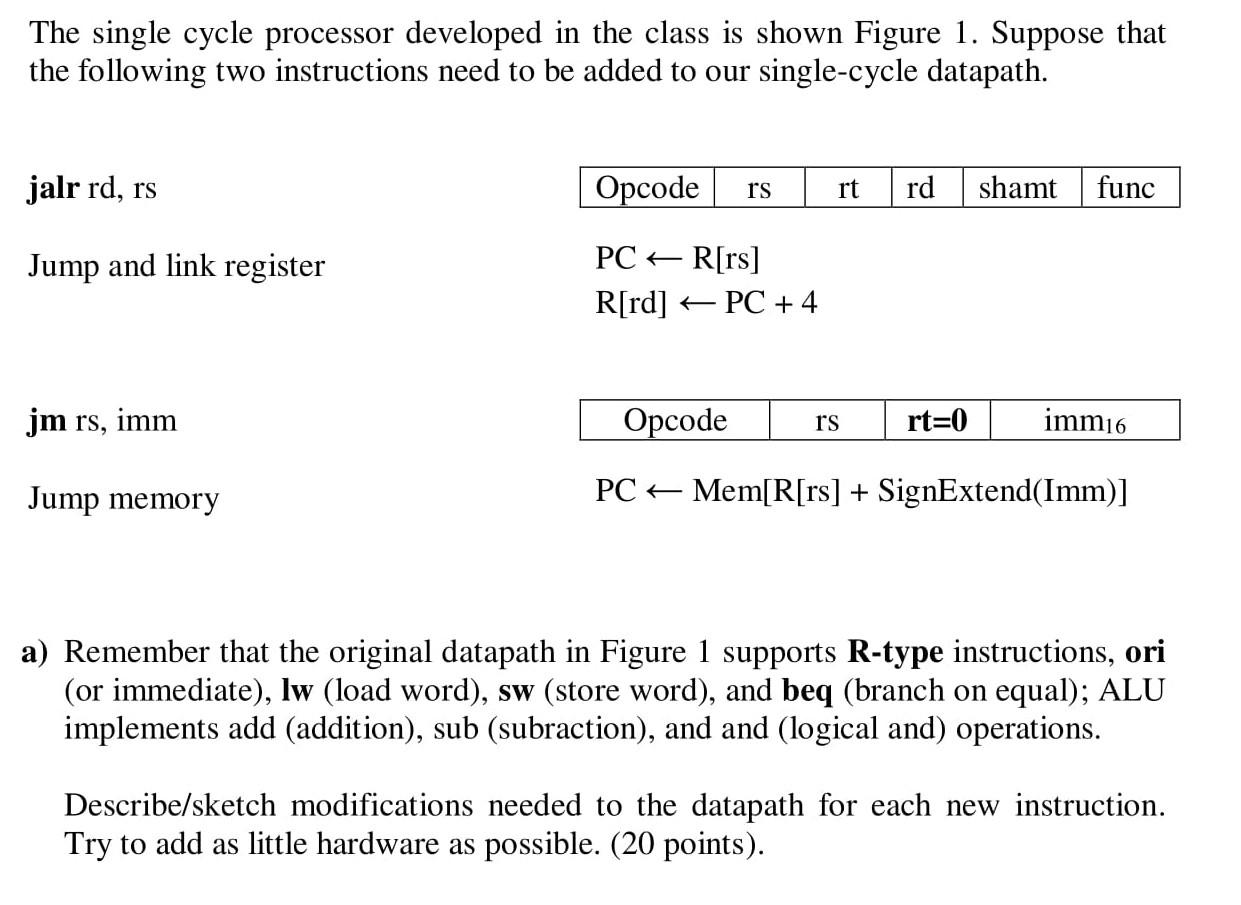 The single cycle processor developed in the class is | Chegg.com