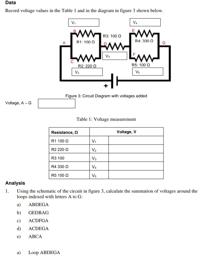 Solved Data Record voltage values in the Table 1 and in the
