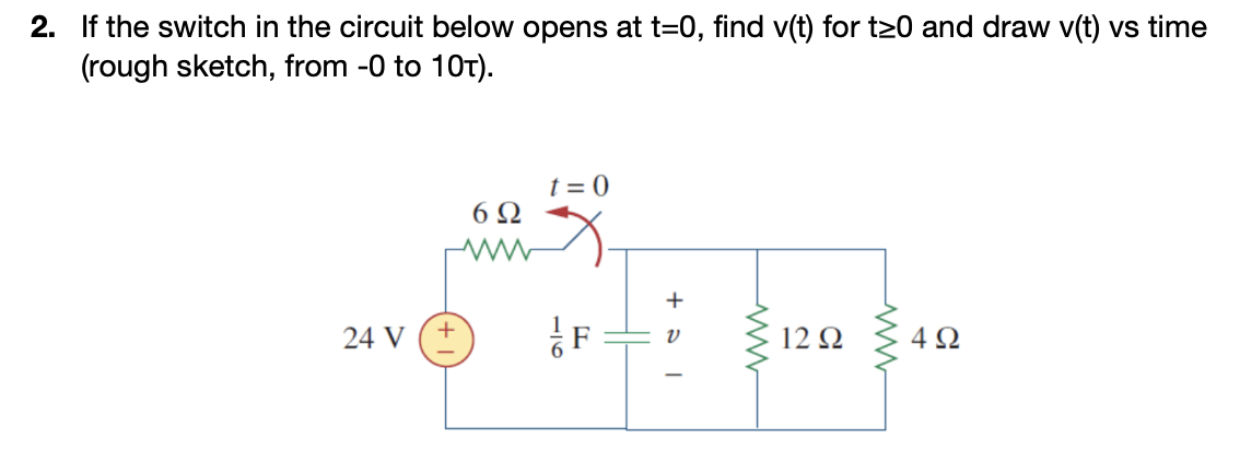 Solved 2. If the switch in the circuit below opens at t=0, | Chegg.com