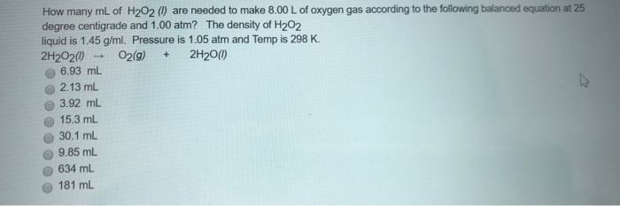 Solved How many mL of H2O2 (1) are needed to make 8.00 L of | Chegg.com