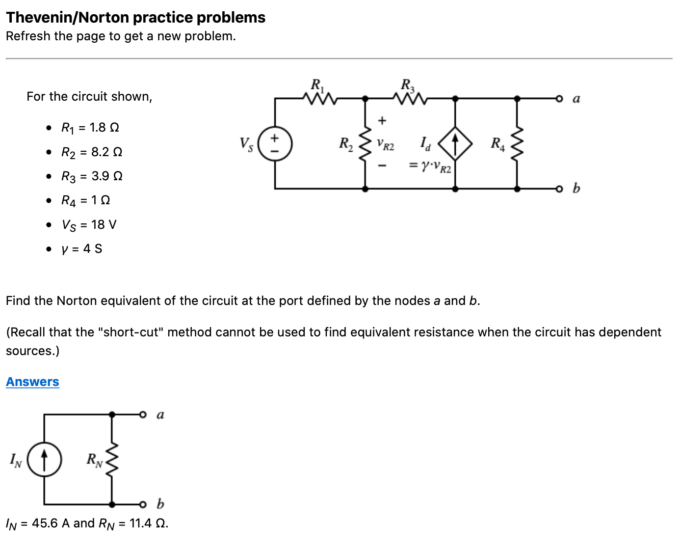 Solved Thevenin/Norton Practice Problems Refresh The Page To | Chegg.com