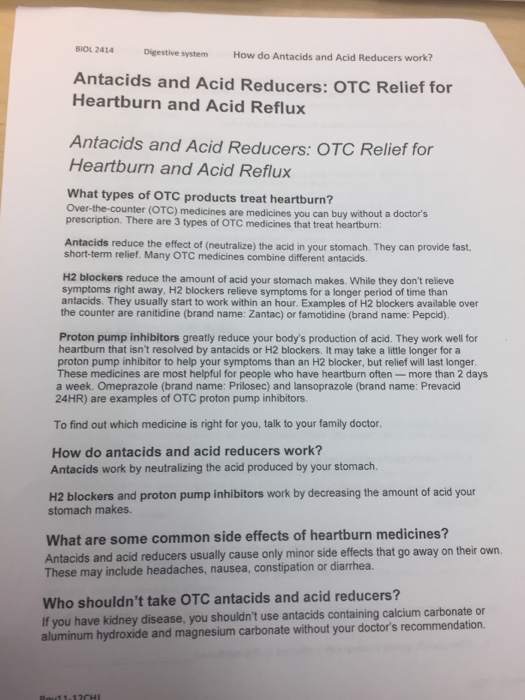 Solved BIOL 2414 Digestive system How do Antacids and Acid