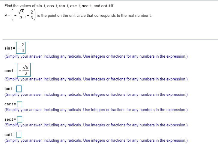 Solved Find The Values Of Sint, Cost, Tant, Csc T, Sect, And | Chegg.com