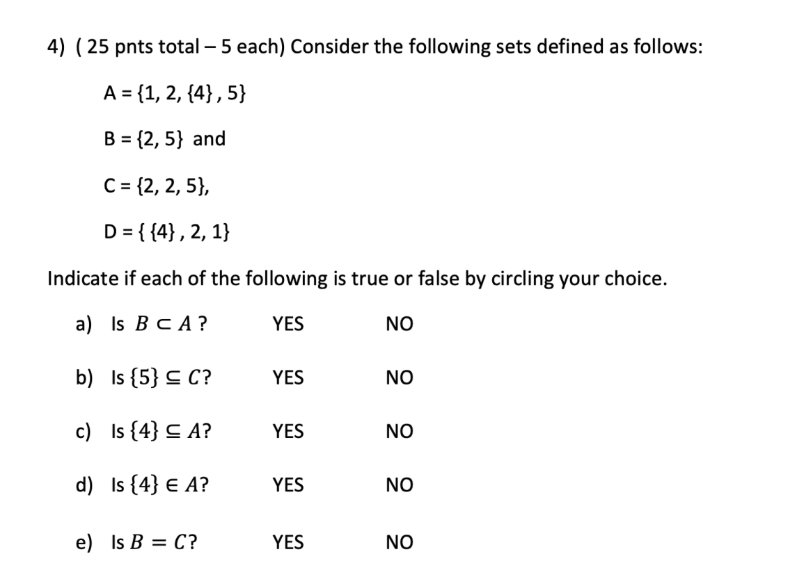 Solved Consider the following sets defined as | Chegg.com
