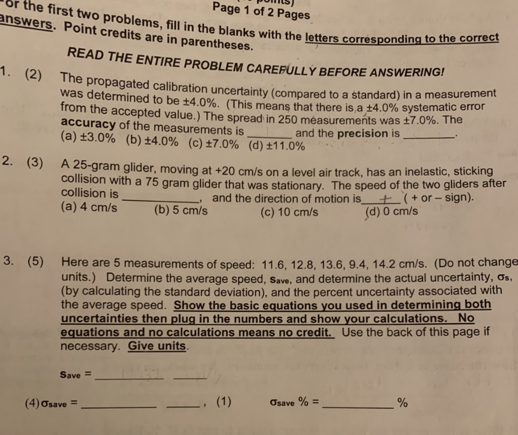 Solved Page 1 of 2 Pages the first two problems, fill in the | Chegg.com