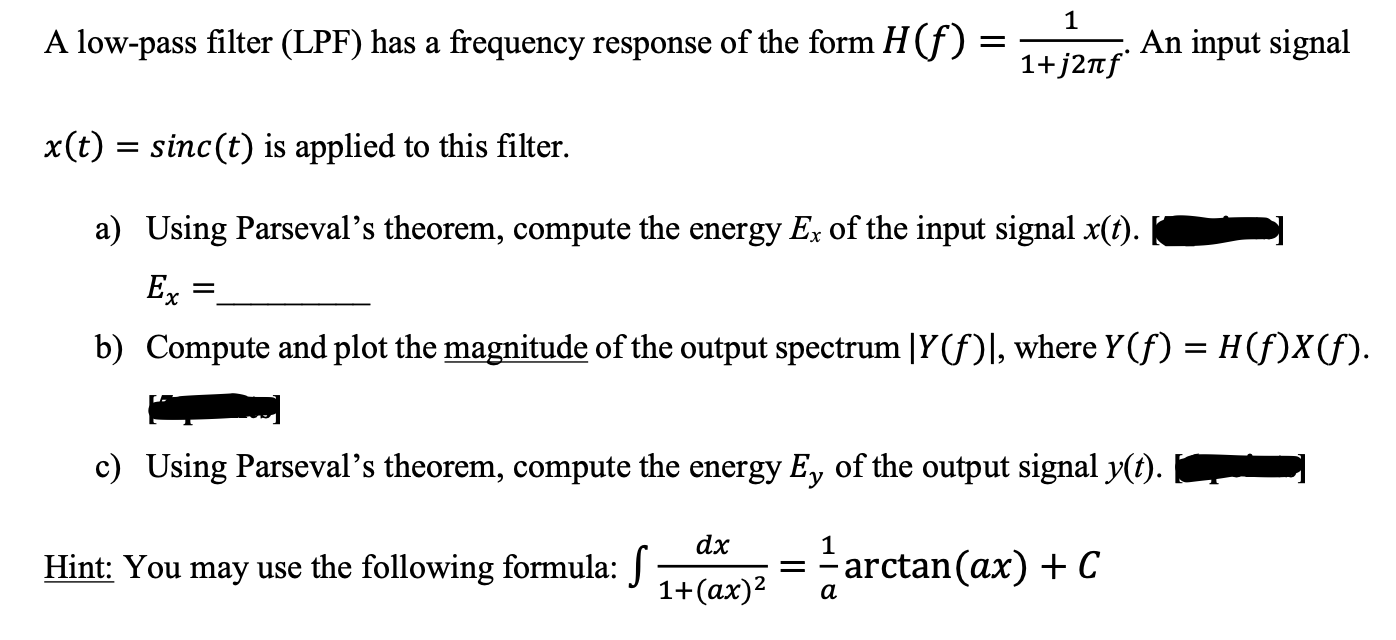 Solved 1 A low-pass filter (LPF) has a frequency response of | Chegg.com